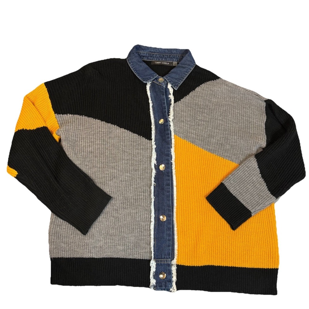 Gabby Isabella Denim Color Block Knit Cardigan‎ X-Large Woman's